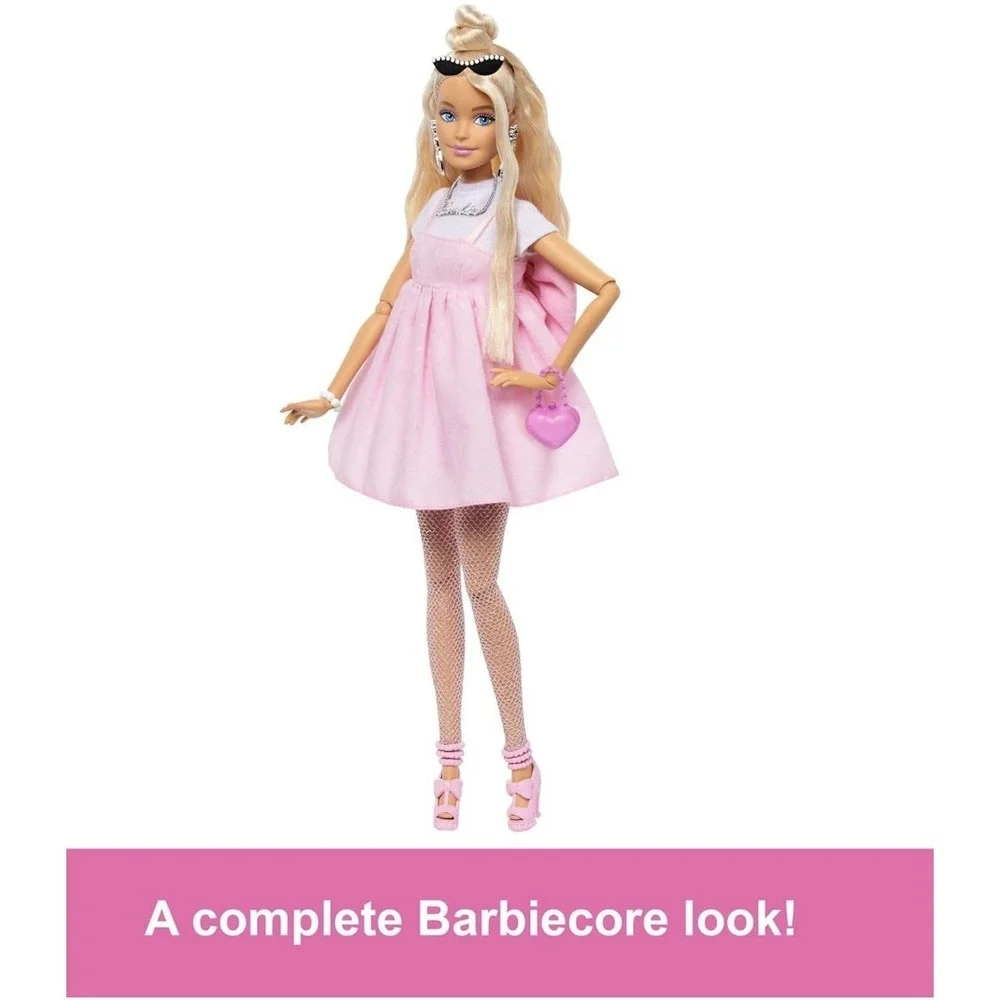 Barbie Deluxe Style Doll #3 in Barbiecore Outfit Blond Hair in Top Knot BRANDNEW